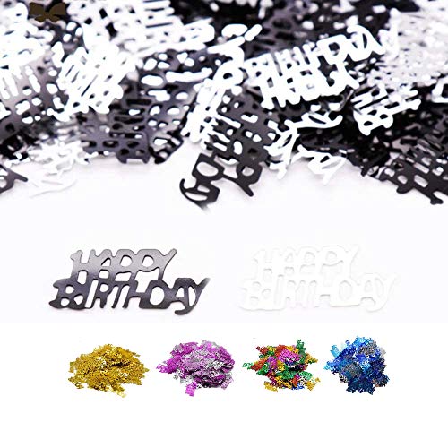 DIWULI, Happy Birthday Konfetti schwarz silber, Geburtstags Tisch-Konfetti, Tisch-Deko, Glitter, Geburtstags-Deko Streudeko für Geburtstagsfeier, Motto-Party, Dekoration, Geschenk-Deko, DIY, basteln von DIWULI