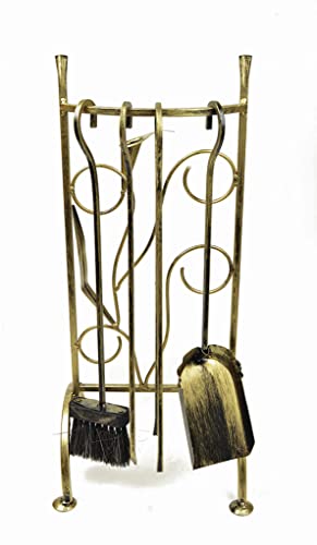 DIXIE STORE Schornsteinfeger Schaufel Besen Besen Greifer + Stand Solid Metal Design Elegant Vintage Ergonomische Form 24x25x62 cm 2,1 kg Gold von DIXIE STORE