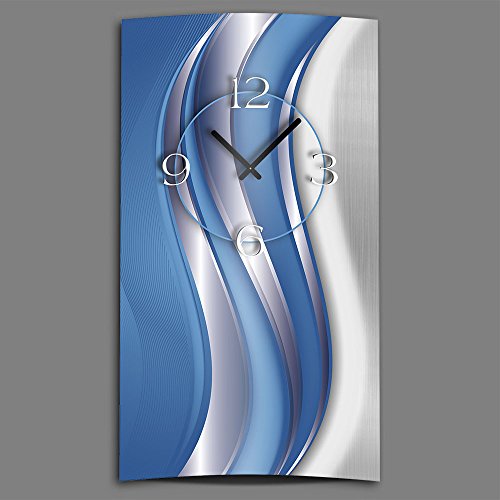 dixtime Abstrakt blau Silber hochkant Designer Wanduhr modernes Wanduhren Design leise kein Ticken 3D-0026 von dixtime
