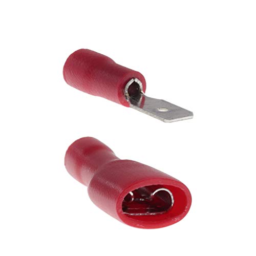 100-tlg Flachstecker & Isolierte Hülsen 6,3mm Rot Stecker Verbinder Kabel 0,5-1,5mm² Kabel von DIY-24H