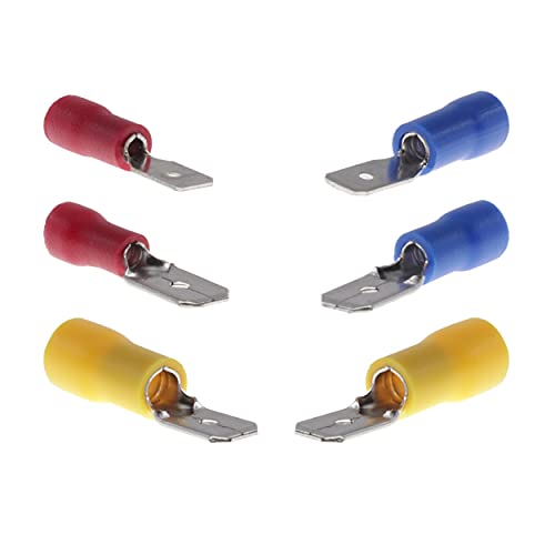 Flachsteckhülsen Vollisoliert mit Querschnitt von 0,5mm² - 6 mm² Kabelschuhe Kabel männliche Steckverbinder Sortiment Set 10-100 Stück (50, Rot: 6,3mm / 0,5-1,5 mm²) von DIY-24H