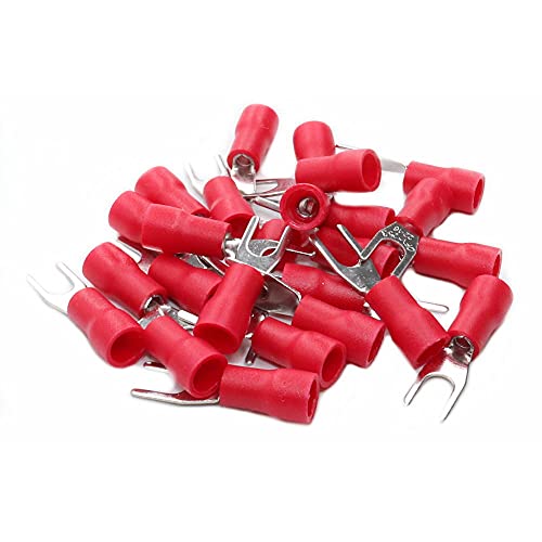 Gabelschuhe Nylon teilisoliert, Rot/Loch-Ø M4 / 0.5-1.5 mm² Kabel-Verbinder aus Kupfer verzinnt (100 Stück) von DIY-24H