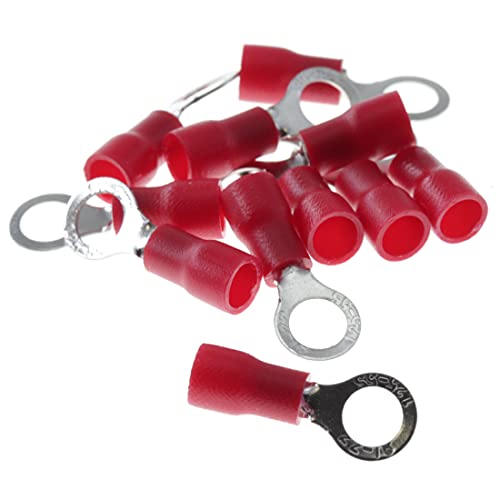 Ringkabelschuhe Nylonschlauch, Rot/Loch-Ø M10 / 0.5-1.5 mm² Kabel-Verbinder aus Kupfer verzinnt (100 Stück) von DIY-24H