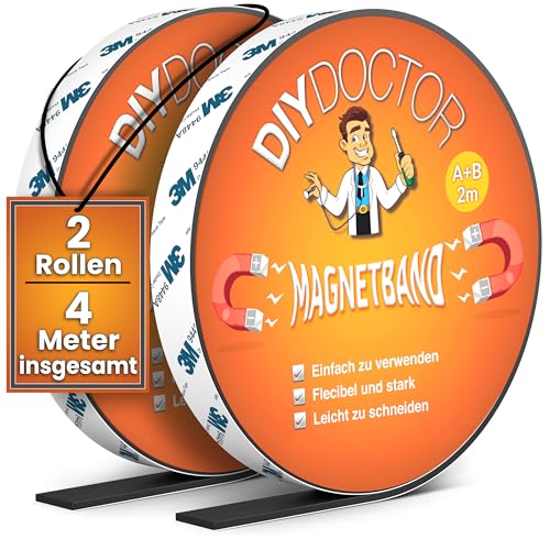 DIY Doctor A+B Magnetband - Magnetband Selbstklebend - Magnetstreifen - 2m+2m A- und B-Polarität - Magnetklebeband - Magnete Selbstklebend Stark - Magnetplättchen Selbstklebend - Magnet Selbstklebend von DIY Doctor