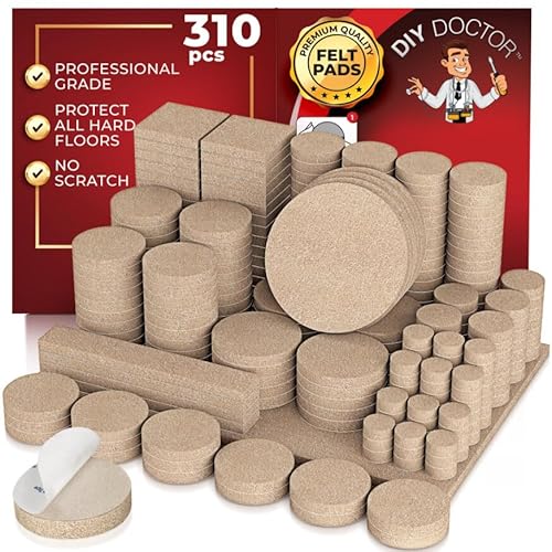 DIY Doctor Filz-Möbelpads (310er Pack) – Schützt Holzböden & Möbel – Stuhlbein-Bodenschoner – Sofa-Füße-Pads für kratzfreie Böden von DIY Doctor