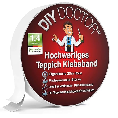 DIY Doctor Doppelseitiges Teppichband – 21mm x 20m – Extra Starkes Klebeband für Zuhause & Beruf von DIY Doctor