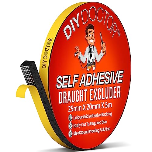 DIY Doctor Türdichtung Selbstklebend - 5m(L) x 25mm(W) x 20mm(D) Dichtungsband Selbstklebend - Moosgummi Selbstklebend - Dichtband Selbstklebend um Ihr Zuhause warmzuhalten von DIY Doctor