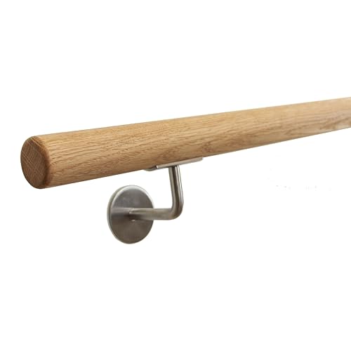 Holz Handlauf mit Wandmontage Set - Runder 42 mm Ø aus Massivem Eichenholz für Innen Treppen - Rutschfester Holzhandlauf (80cm, Eichenholz) von DIY-Einrichter