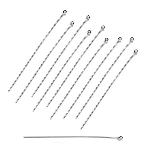 DIY925 40 Stück Kettelstifte Nietstifte 925 Sterling Silber 50mm x 0,5mm Kopf Ø 1,8mm für Ohrhänger Juweliers- Qualität von DIY925