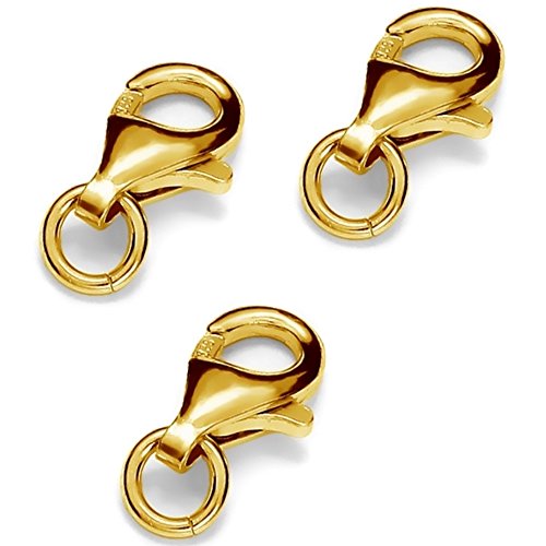 My-Bead 3 Stück Karabinerverschlüsse 9mm 925 Sterling Silber 18K Gold doppelt vergoldet in Juweliers- Qualität von DIY925