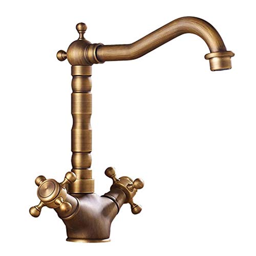 DIYARTS 360 ° drehbarer Wasserhahn aus antikem Kupfer, doppelter Messing-Waschtisch-Wasserhahn, Küchenspüle, Waschraum für heißes und kaltes Wasser von DIYARTS