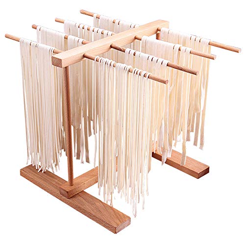 DIYARTS Pasta Drying Rack 8 Row Faltbare Buchenholz Handgemachte Frische Spaghetti Trockner Multifunktionale Küche Lagerregal Für Nudeln Tassen Handtücher von DIYARTS