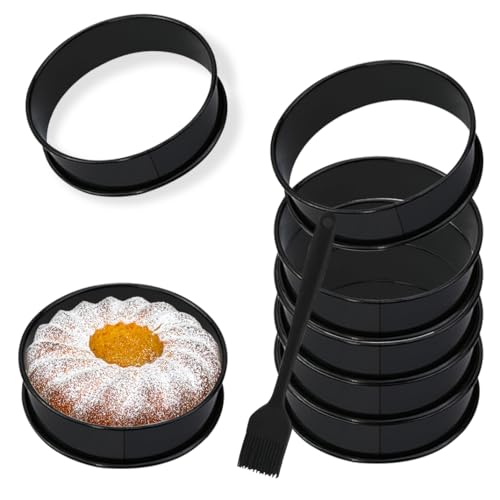 6 Stück Pancake Form mit Silikonbürste, 8 Cm Edelstahl Plätzchen Eierform für Die Pfanne, Tortenring für Das Kochen für Hamburger/Pfannkuchen/Eier/Sandwiches (Innen-Durchmesser :8cm, 6 Stück) von DIYBravo