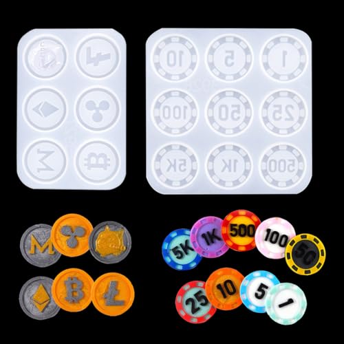 DIYBravo 2Pcs Handwerk Spiel Währung Münzformen Kristall Epoxidharz Schimmel Sammlung Münzen Silikonform DIY Schmuck Ornament Bitcoin Resin Mold (Bitcoin Silikonform) von DIYBravo