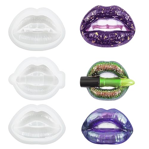 DIYBravo 3 Stücke Lippen Silikonformen Epoxidharz Resin Formen 3D Ornamente Epoxy Formen Resin Molds für Schreibtisch Zuhause Dekoration von DIYBravo