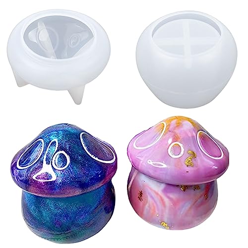DIYBravo Pilz Dose Epoxidharz Silikonform mit Deckel Schale Resin Silikonform Stiftehalter Harz Form Flasche Vorratsdosen Resin Box Mold für Schmuckkästchen Süßigkeitenglas von DIYBravo