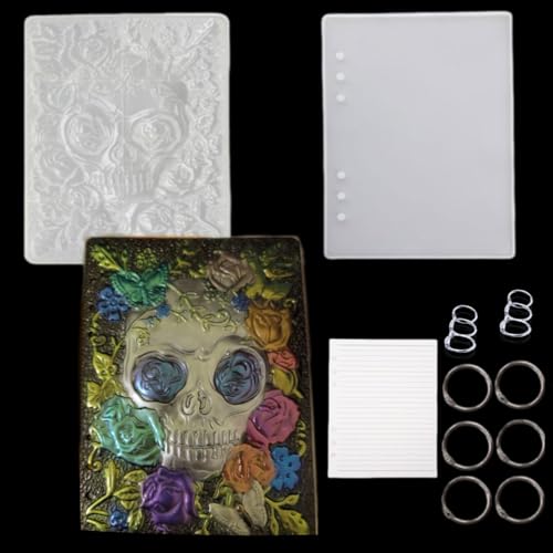 DIYBravo Epoxidharz Silikonform Schädel Notizbuch A5, Resin Form Halloween Buch Gießform Harz Formen für Notebook Cover Silikon Tagesbuch Deckel, Mit Buchringe von DIYBravo