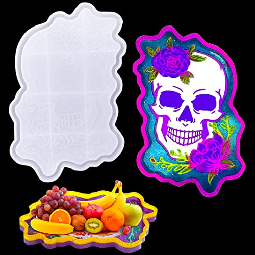 DIYBravo Schädel Tablett Silikonform Groß Epoxidharz Formen Halloween Silikonform Tablett Gießformen Rolling Tray Resin Mold für DIY Kunsthandwerk von DIYBravo