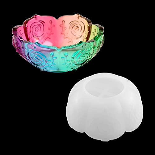 DIYBravo Silikon Form Epoxidharz Kerzenhalter Lotus Muster Resin Form Schüssel Harz Form Blumentopf Bowl Silikonform Dose für DIY Dekoration Resin Epoxy Mold Candle Holder von DIYBravo