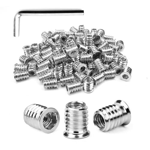 DIYCUT 100 Stück Einschraubmutter, Einschraubmutter M6 X15 mm, Einschraubmutter Holz M6 aus Verzinktem Stahl, Innen und Außengewindestruktur, für Stahl Kiefer Sperrholz Verbundplatten von DIYCUT