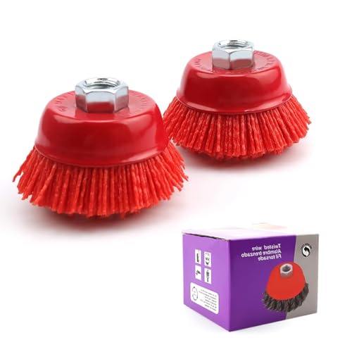 DIYCUT 2 Stück M14 Nylonbürste Bohrmaschine, Durchmesser 63.5mm Nylonbürste Schleiffilament-Topfbürste, Topfbürste Winkelschleifer, für Entgraten, Rostentfernung und Lackentfernung von DIYCUT