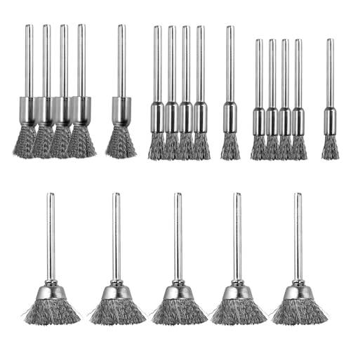 DIYCUT 20 Stück Drahtbürsten Set, Stahlbürsten für Bohrmaschine/Akkuschrauber, 4 Größen (15-50mm) Rostfreier Stahl Polierbürsten, mit Verstärktem Sockel, für Metall, Schmutzentfernung, Autowerkstatt von DIYCUT