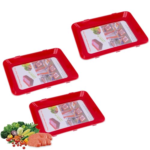 DIYCUT 3 Stück Wiederverwendbar Frischhaltetablett mit Elastischer Folie, Frischhaltetablett, Rot Wurstbox Kühlschrank, Plastikfolie Austauschbar, für Aufbewahrung Lebensmitteln von DIYCUT