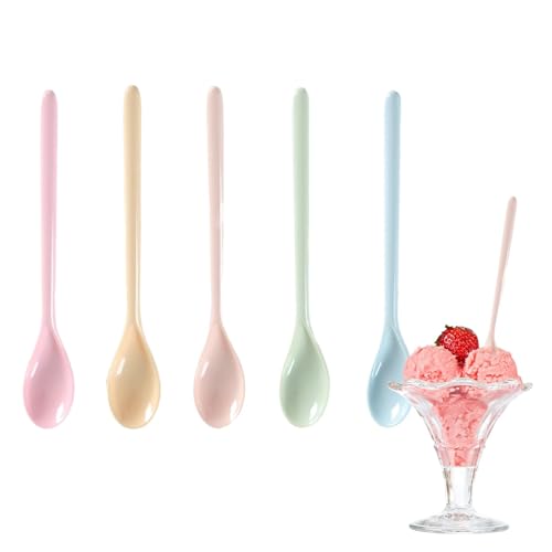 DIYCUT 5 Stück-Set Melamin Joghurtlöffel, Plastiklöffel Lang, Farbige Dessertlöffel, Keramikimitierendes Design Marmeladenlöffel, für Kaffee, Eier, Joghurt von DIYCUT