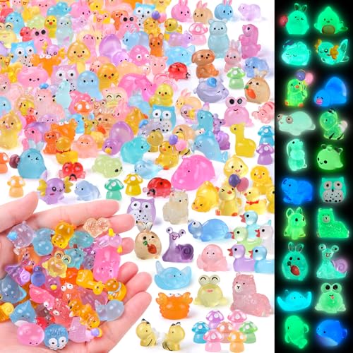 DTYDECLE 206 Stück Mini Leuchtende Figuren, Mini Harz Tier Bunte Kleine Tierfiguren Winzige Tiere Leuchtend für Gartendeko DIY Micro Landschaft Szenen Heimdekorationen von DTYDECLE
