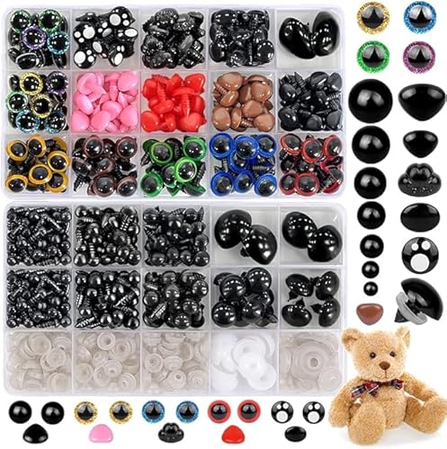 700 Stück Kunststoff knopfaugen, 6-27mm Bunte Sicherseitsaugen und Sicherseitsnasen puppenaugen mit Unterlegscheiben für Puppe Teddybär Spielzeuge DIY Basteln von DTYDECLE