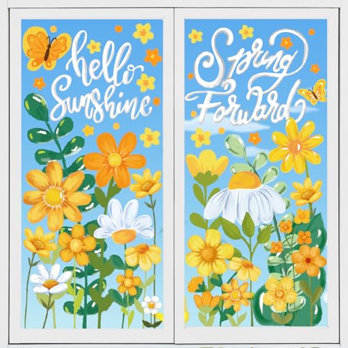 DIYDEC 8 Blätte Fensterbilder Frühling, Fenster Aufkleber Blumen Gänseblümchen FensterAufkleber Deko Selbstklebend Fenstersticker Chrysantheme für Fensterdeko Kinderzimmer Frühling Sommer Deko von DIYDEC