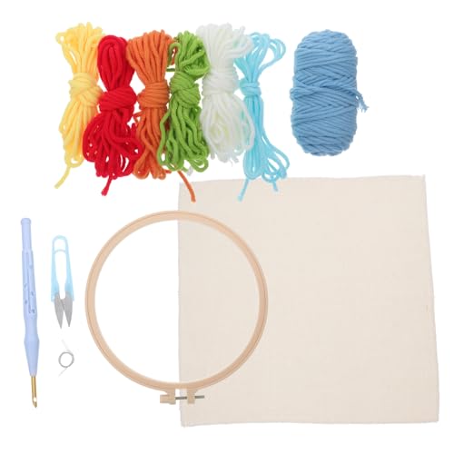 DIYEAH 1 Satz DIY Stanznadel Stickerei Set Rundes Basisgewebe mit Schere und Bunten Wollen Handwerkswerkzeug für Bastelset für Zuhause Kleines Regenbogen Design von DIYEAH