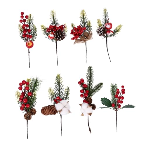 DIYEAH 1 Satz Weihnachtsbeerenzweige Beerenkranz Weihnachtsbeeren Stiele Tür Kiefer Obst Weihnachtsdeko Kunstplflanze Simulation Rote Beeren Christbaumschmuck Zubehör Schaum 8 Stück von DIYEAH