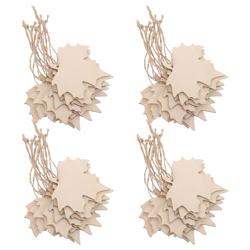 DIYEAH 100 Stück Ahornblatt-Ausschnitte aus Holz – unlackierte Ahornblatt-Blätterscheiben zum Bemalen, Herbst-Erntedank-Dekorationsanhänger mit Seil für hängende Dekoration zur Herbsternte von DIYEAH