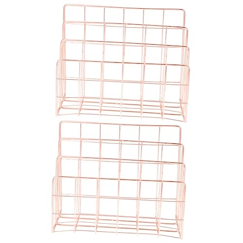DIYEAH 2 Stück Postlagerregal Organisation Tabletts Draht Zeitschrift Deckel Netz bücherregal Book Shelves ibl Box deko Ordner Mehrzweck-Lagerregal Zeitungsständer Schmiedeeisen Rose Gold von DIYEAH