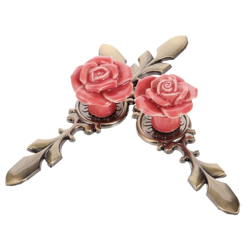 DIYEAH 2 Stück Vintage Keramik Möbelgriffe mit Bronze Rückplatte Rosenform Schubladenknöpfe für Schrank und Kommode Dekorative Retro Griffe Einfache Montage Langlebiges Design von DIYEAH