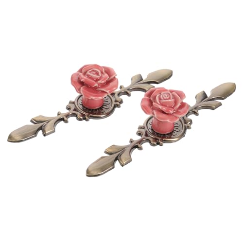 DIYEAH 2 Stück Vintage Keramik Möbelknopf Rosendesign und Bronze Rückplatte Retro Schrankgriff für Kommode und Küchenschrank Einfache Montage Dekorativer Kleiner Knauf für Türen von DIYEAH