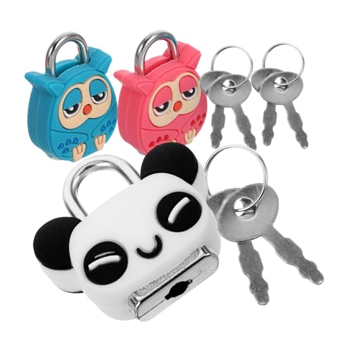 DIYEAH 3 Stück Mini Vorhängeschloss im Cartoon Stil mit Panda und Eule für Schmuckkästchen Handtaschen Rucksäcke und Schränke Leicht und Tragbar Robustem Metall Vielseitiger Schutz von DIYEAH