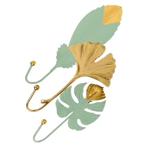 DIYEAH 3 Stück Teiliges Garderobenhaken Blattform Dekorative Bohrfreie Wandhaken für Kleidung Handtücher Schlüssel Stabile Türmontage Vielseitig Nutzbar Grün und Gold Ginkgo Design von DIYEAH