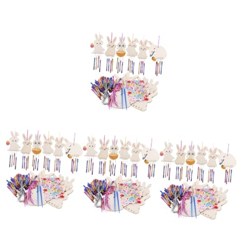 DIYEAH 4 Sätze DIY Windspiel Bastelset Osterdeko Holz Windspiel Selber Basteln mit Hasenmotiven Teile Windglocken Stäbe Stifte und Schnur für Frühling Party Dekoration von DIYEAH