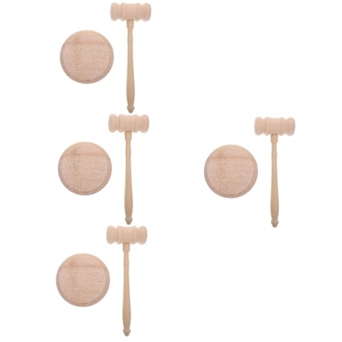 DIYEAH 4 Sätze Richterhammer aus Hochwertigem Buchenholz mit Klarem Klang Ergonomisch Geformt für Anwälte Richter und Auktionatoren Inklusive Stabilem Holzsockel für Gerichts von DIYEAH