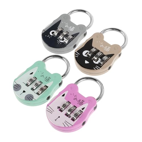DIYEAH 4Stücke Cartoon Kombinationsschloss Zahlenschloss für Schreibtisch Schrank und Rucksack Rostfrei mit Stelligem Passwort Katzen Design von DIYEAH