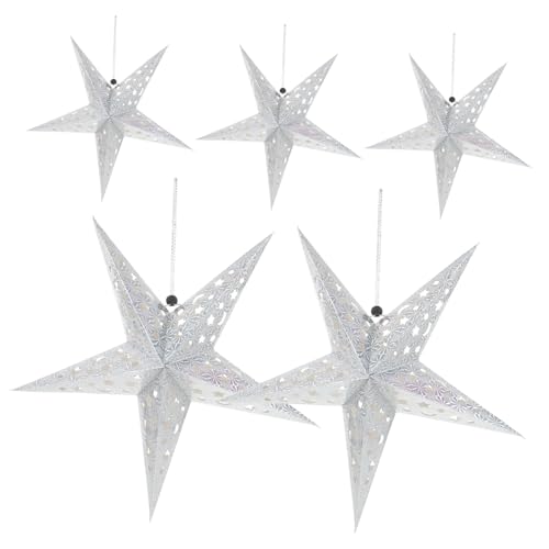 DIYEAH 5 Stück Teiliges Papier stern Lampenschirme in Silber Dekorative Stern pendelleuchten für Hochzeit Party und Wohnzimmer Passend für Lichterketten und Stimmungsvolle Beleuchtung von DIYEAH