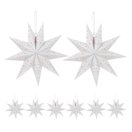 DIYEAH 8 Papiersternlaternen: Neunzackiger Stern, Origami-Laternen-Lampenschirm, weißer Papier-Lichtschirm für Weihnachts- und Neujahrsdekoration von DIYEAH