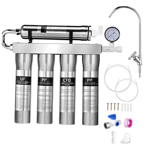 DIYEAH Edelstahl Untertisch Wasserfiltersystem Stufiger Ultrafiltration Vielseitig Wand Untertischmontierbar Effektive Sedimententfernung Leicht zu Installieren für Küchen von DIYEAH