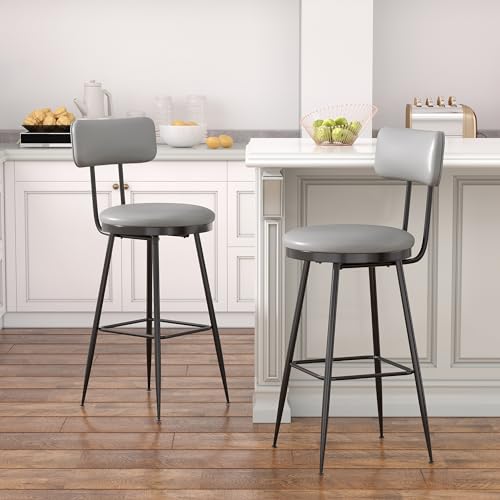 DIYHOM Barhocker 2er-Set mit Rückenlehne, Industrie-Design Küchenstühle mit Fußstütze, PU-Bezug, Mid-Century-Modern-Stil, 85.5 cm hoch, für Küche, Bar, Grau von DIYHOM