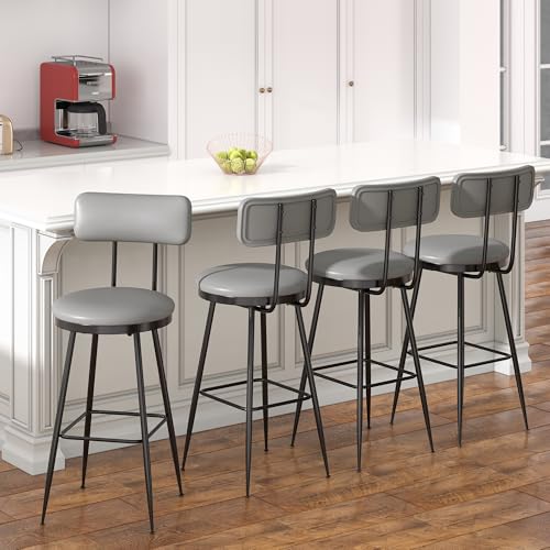 DIYHOM Barhocker 4er-Set mit Rückenlehne, Industrie-Design Küchenstühle mit Fußstütze, PU-Bezug, Mid-Century-Modern-Stil, 85.5 cm hoch, für Küche, Bar, Grau von DIYHOM