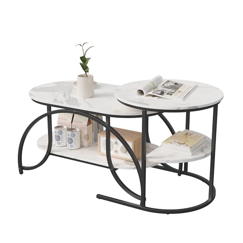DIYHOM Couchtisch 2er Set, Rund und Oval Beistelltisch mit Stauraum, Marmor Optik, Metallrahmen Wohnzimmertisch Satztische Sofatisch Kaffeetisch,Weiß & Schwarz DIYHOM Couchtisch 2er Set, Rund und Oval Beistelltisch mit Stauraum, Marmor Optik, Metallrahmen Wohnzimmertisch Satztische Sofatisch Kaffeetisch,Weiß & Schwarz von DIYHOM