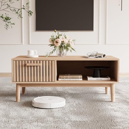 DIYHOM Couchtisch Kaffeetisch aus Holz, Wohnzimmer Mitteltisch mit 1 Schublade, Beistelltisch Teetisch für Wohnzimmer, 100 x 50 x 43 cm von DIYHOM