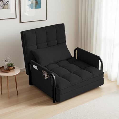 DIYHOM Klappbares Bodenstuhl, 2 in 1 Sofabett mit Verstellbarer Rückenlehne und Kissen, Lazy Sofa Lesesessel für Wohnzimmer Schlafzimmer, Schwarz von DIYHOM